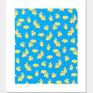 Silhouette Citrus Lemon Fruit Pattern Yellow, Pink and Blue Posters and Art